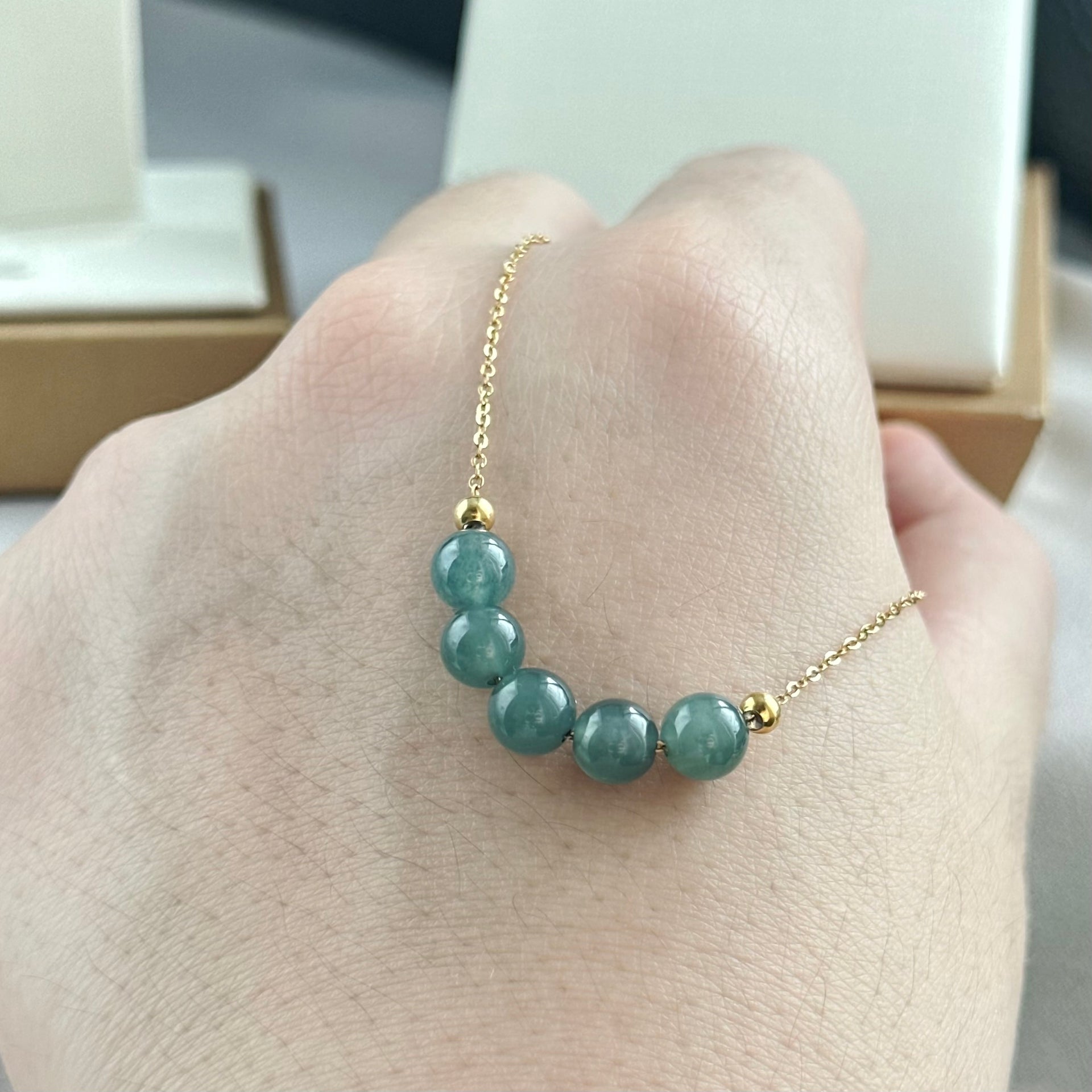 61188 Translucent Bluish Green Type A Jade Beaded Necklace / Earrings