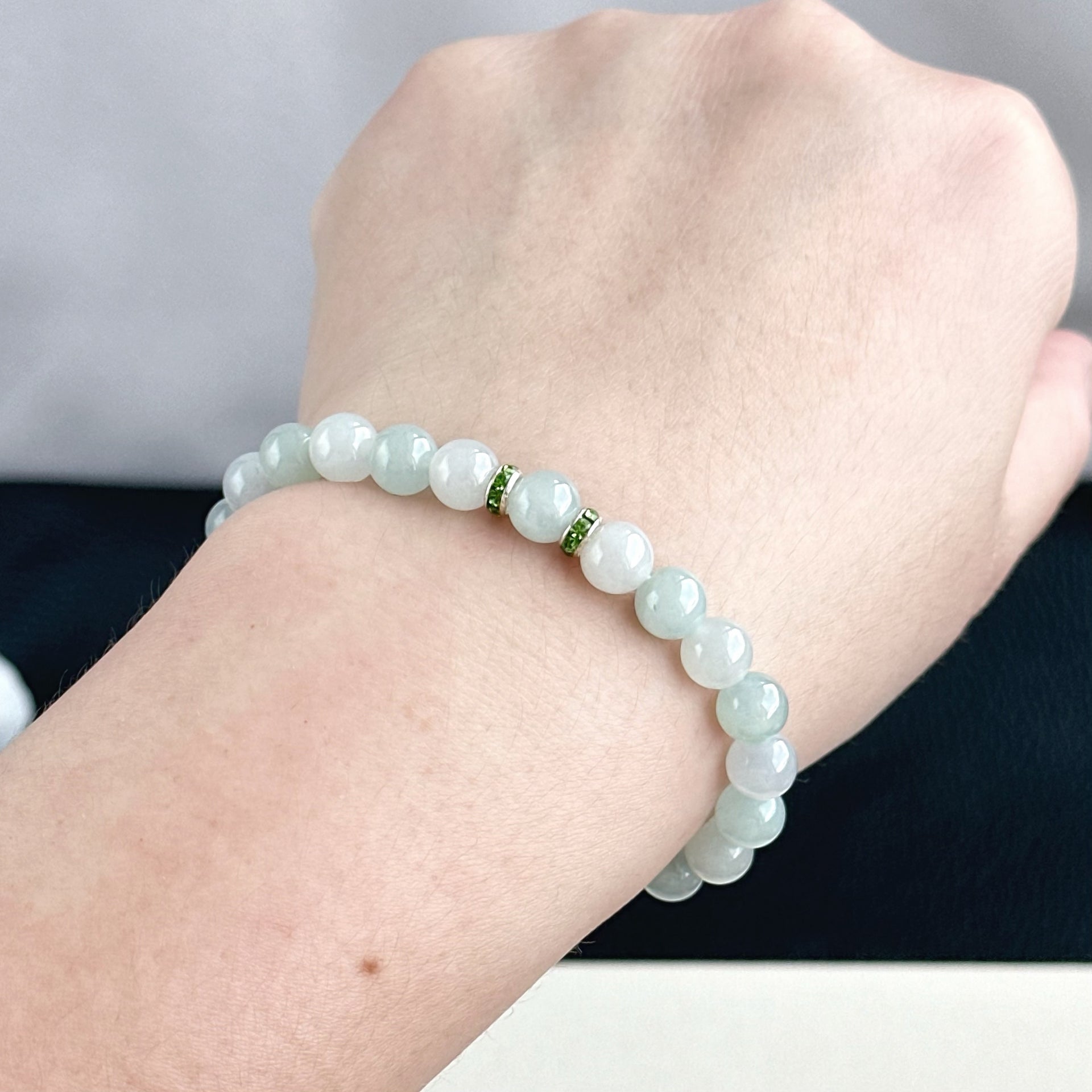 112788  Icy Macaron Type A Jadeite Beaded Bracelet