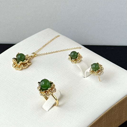 89522 Green Nephrite Jade 3-pcs Set