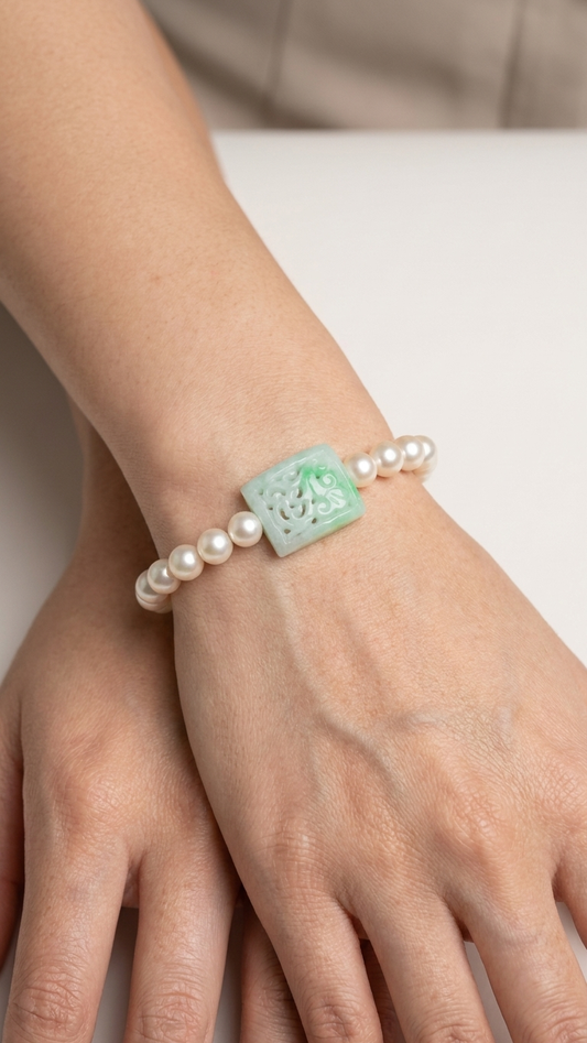 Tides of the Imperial Garden Akoya x Jade Bracelet 碧海朝颜