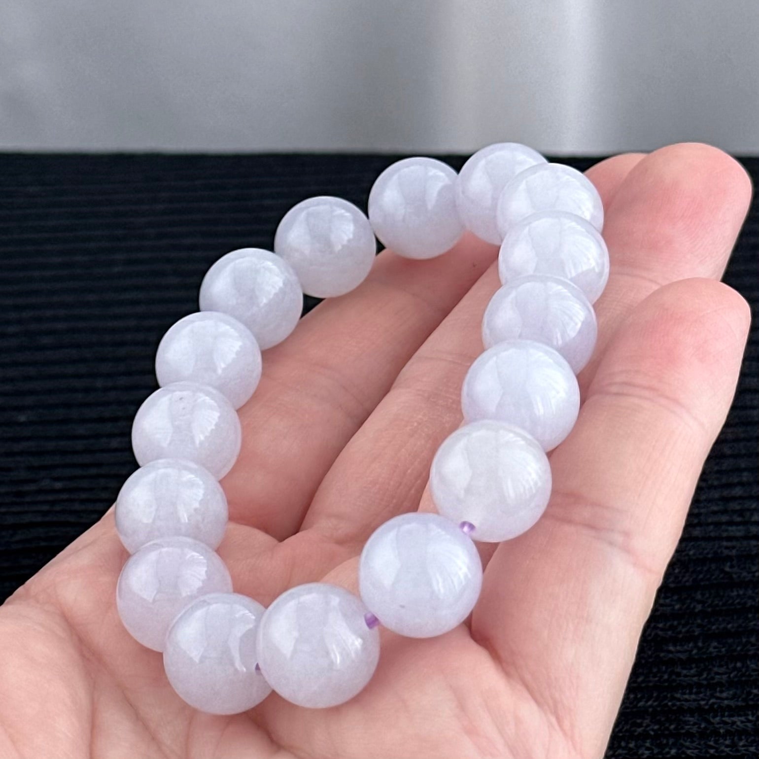 Lavender Frost 12.7mm Jadeite Bracelet 薰光霜影