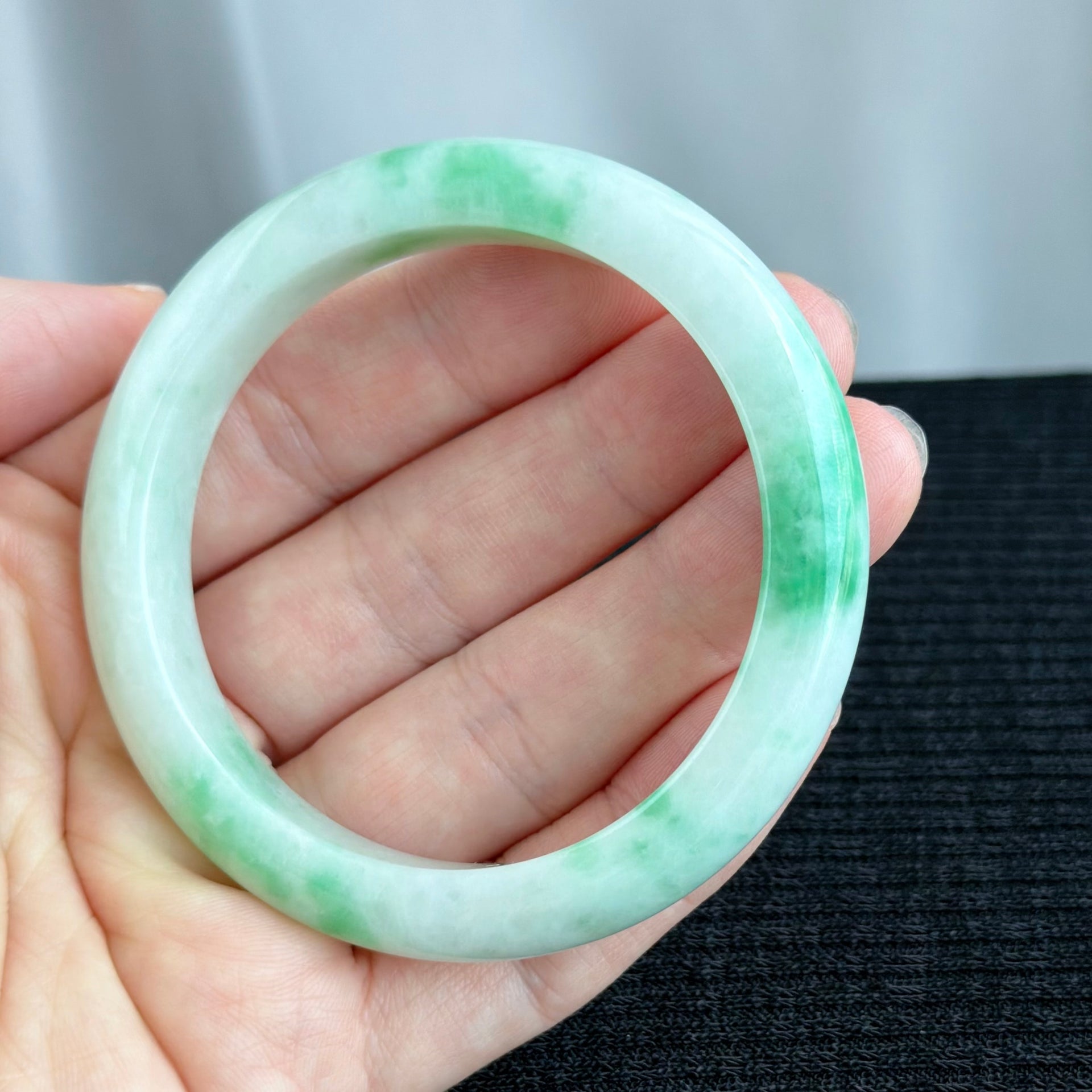 Emerald Mist over Snow 57.8mm Jadeite Bangle 雪里翠