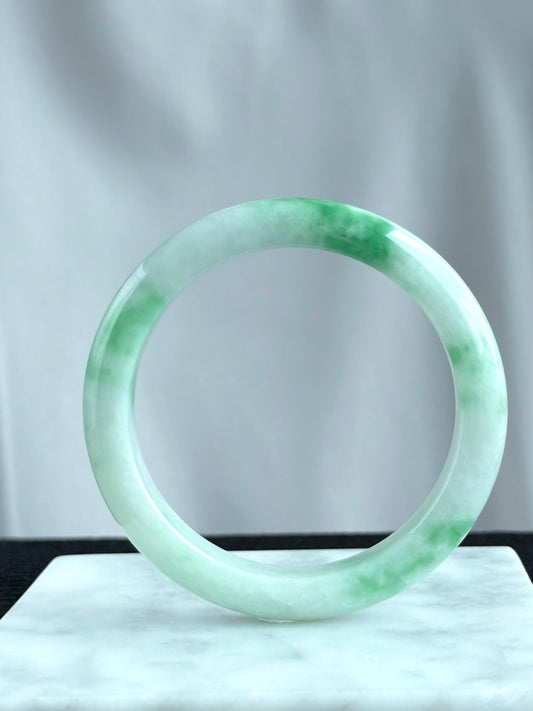 Emerald Mist over Snow 57.8mm Jadeite Bangle 雪里翠