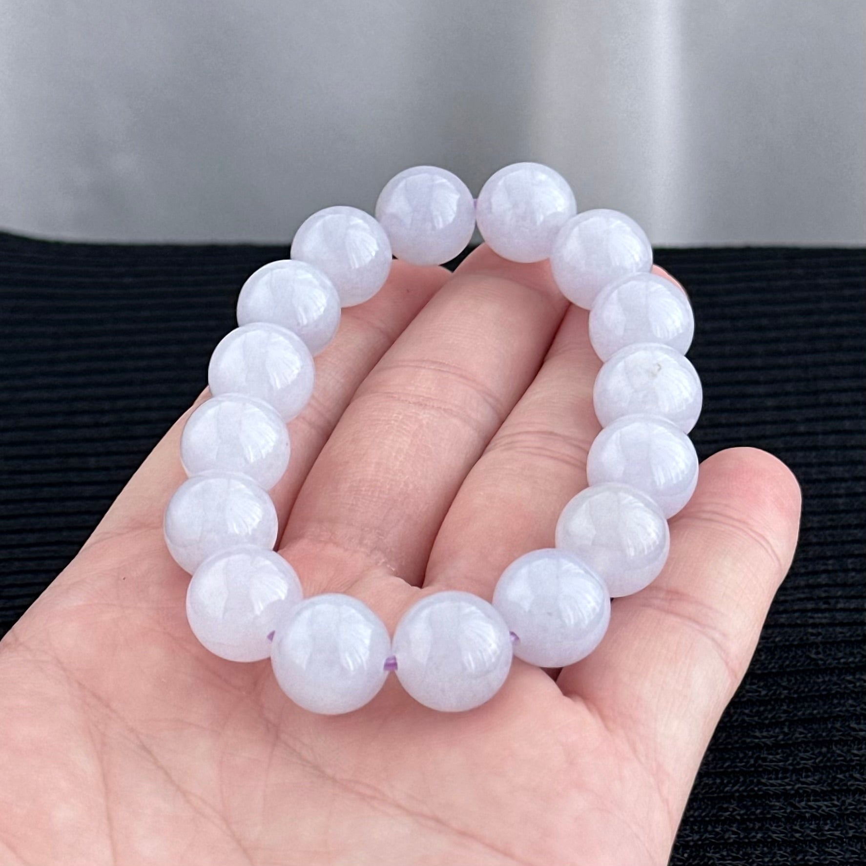Lavender Frost 12.7mm Jadeite Bracelet 薰光霜影