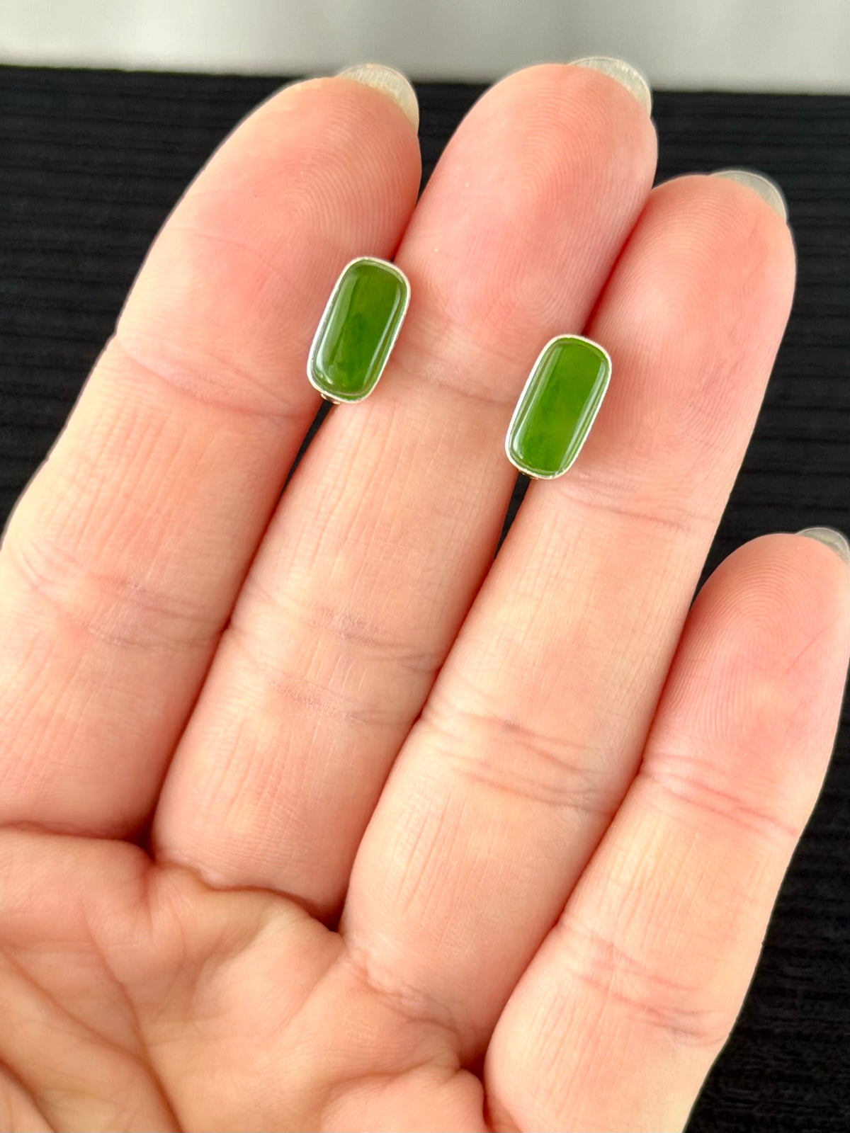 Green Bamboo Nephrite Jade Earrings 青竹 (Preview)