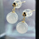 Icy White Jade Bead Earring with 18K Yellow Gold