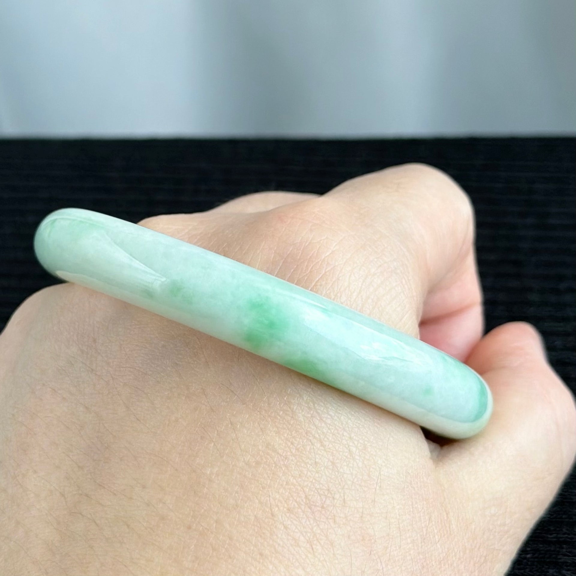 Emerald Mist over Snow 57.8mm Jadeite Bangle 雪里翠