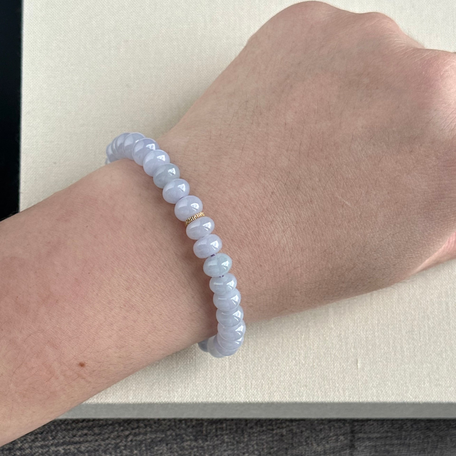 100288 Blissful Lavender Type A Jadeite Beaded Bracelet with 18K Gold and Diamonds