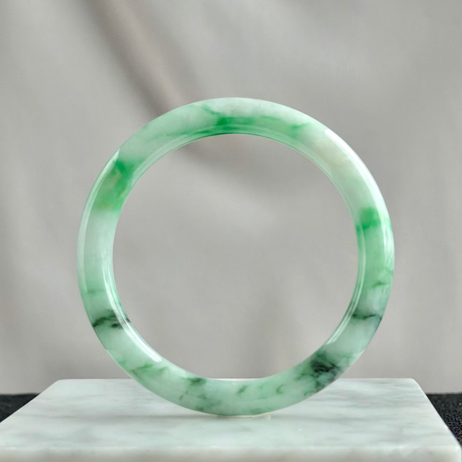 Spring Snow & the Sunlit Sprout Jadeite Bangle 56.2mm 春雪初霁