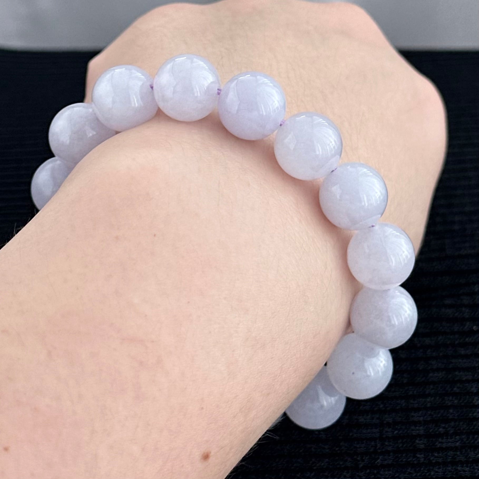 Lavender Frost 12.7mm Jadeite Bracelet 薰光霜影