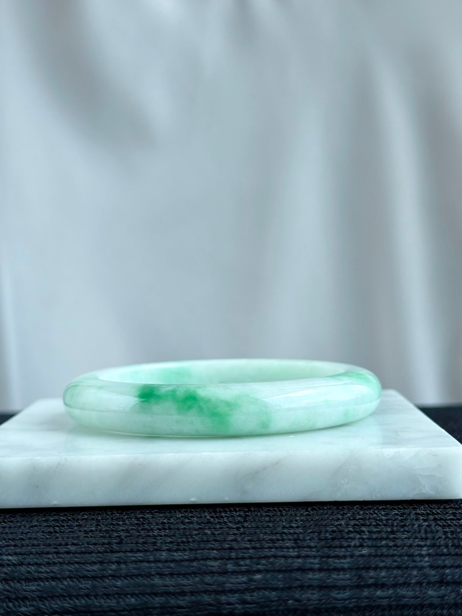 Emerald Mist over Snow 57.8mm Jadeite Bangle 雪里翠
