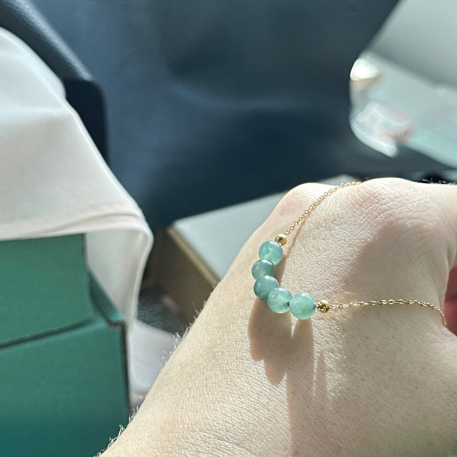 61188 Translucent Bluish Green Type A Jade Beaded Necklace / Earrings