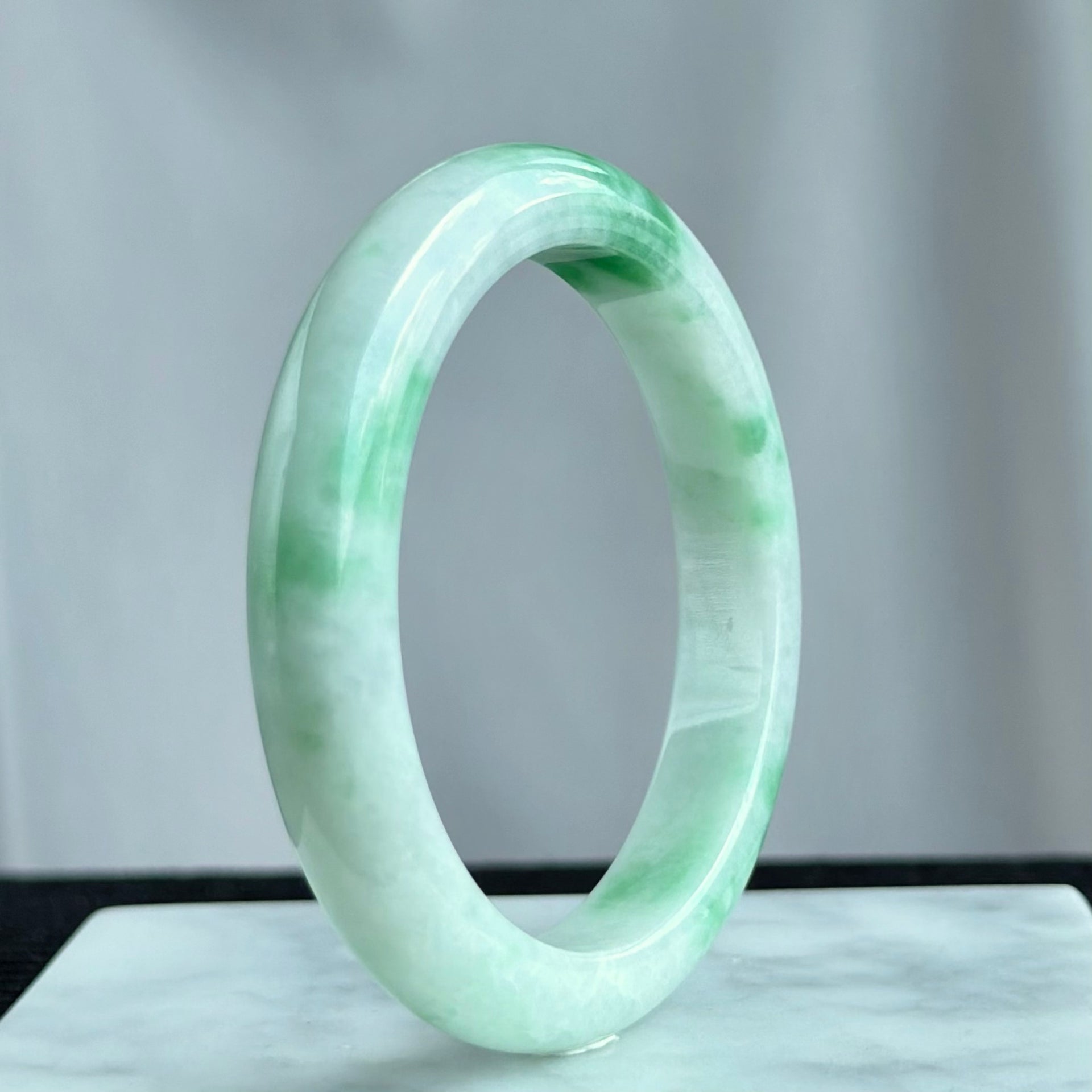 Emerald Mist over Snow 57.8mm Jadeite Bangle 雪里翠