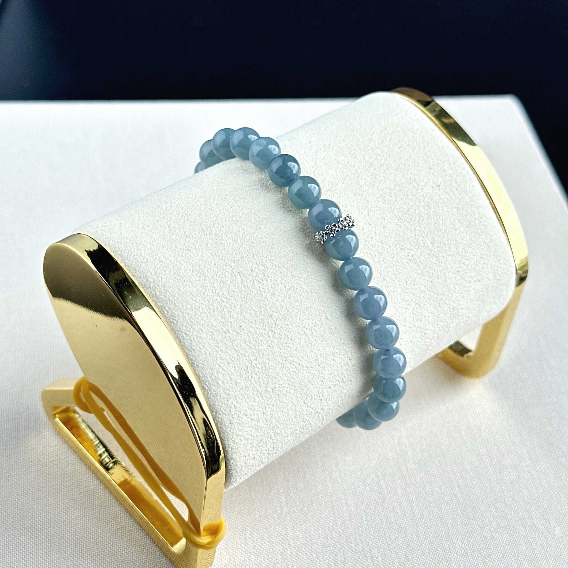 120188 Royal Blue Translucence Type A Jadeite Beaded Bracelet