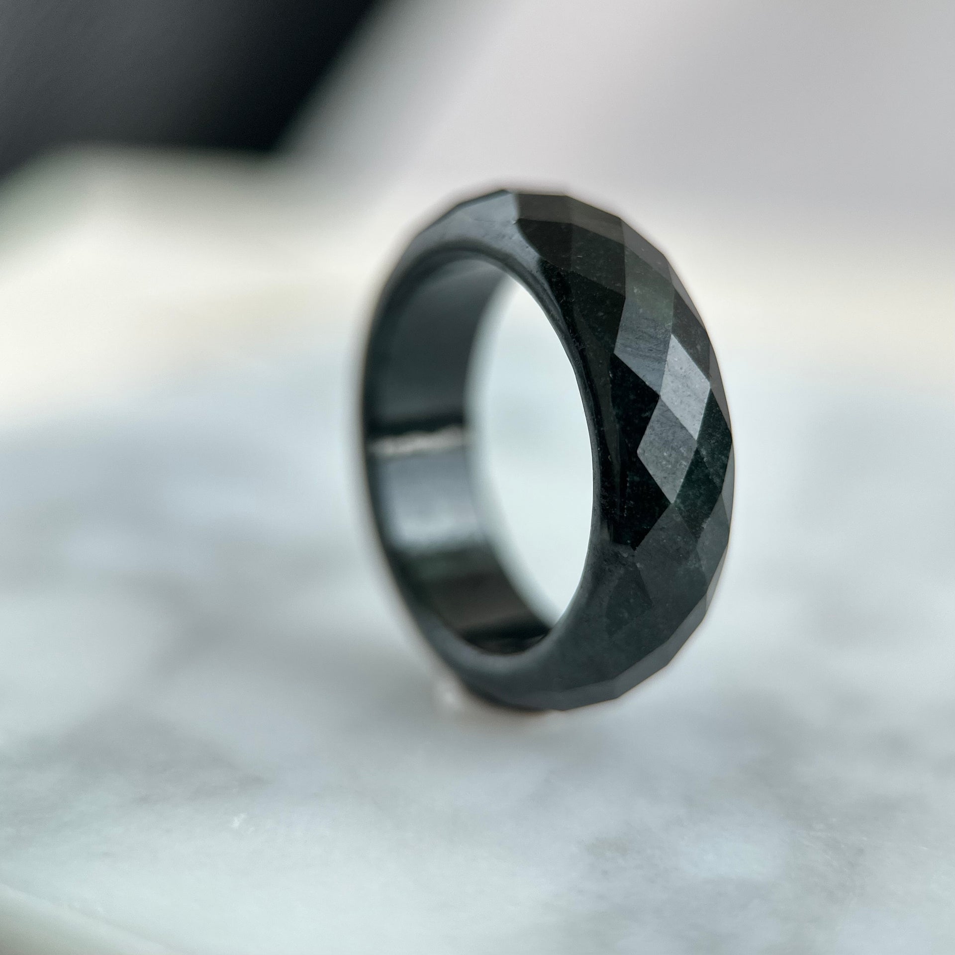 18.2mm Black Wuji Jadeite Ring
