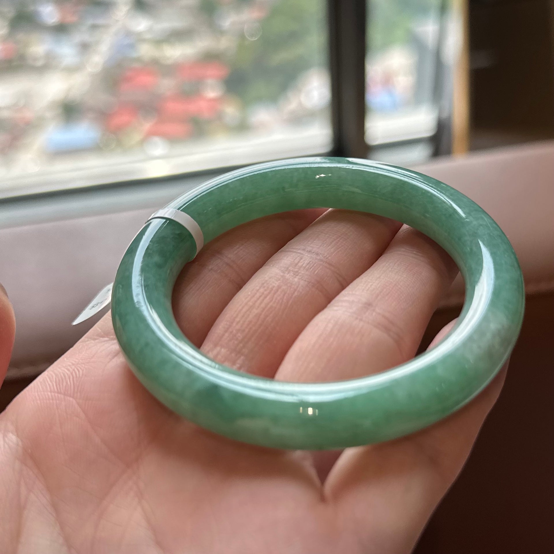 10653 53.5mm Full Apple Green Rounded Jadeite Bangle