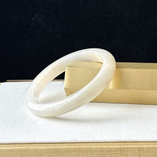 Load image into Gallery viewer, 112851 51.2mm Slim Translucent Snow Pear White Jade Bangle
