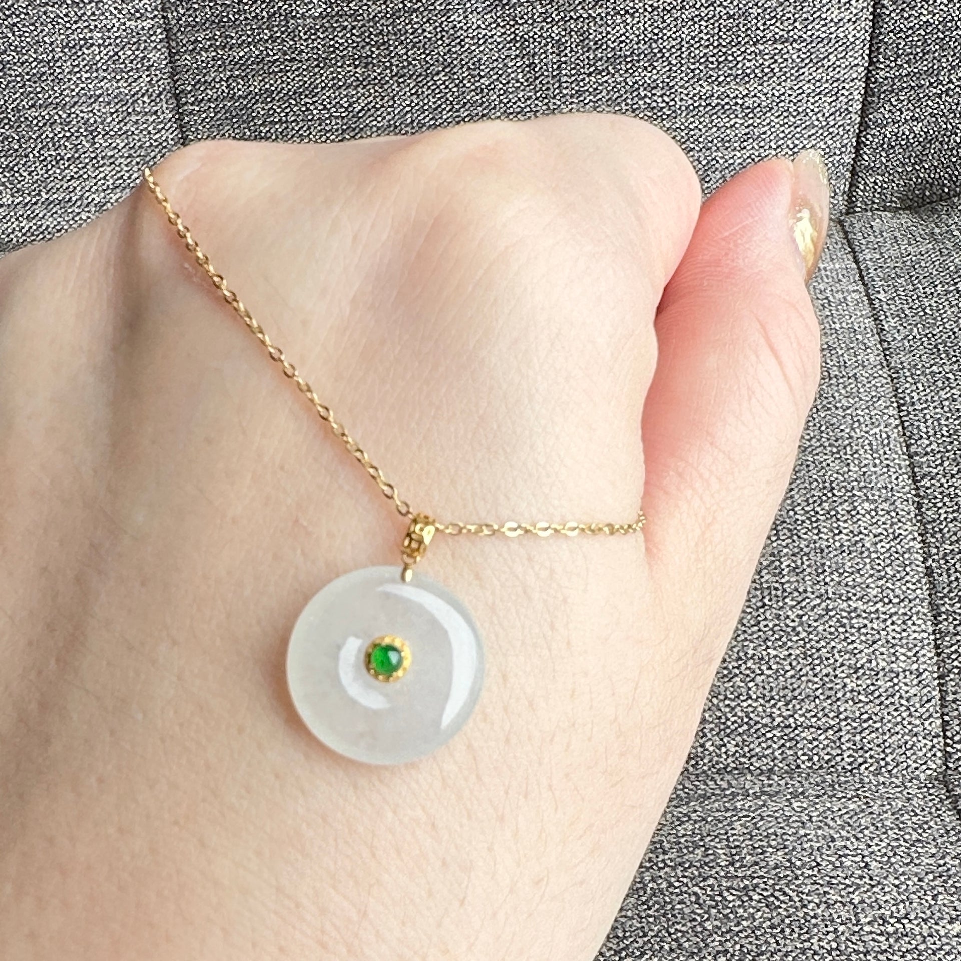 108588 Highly Translucent Icy White Jade Donut Pendant