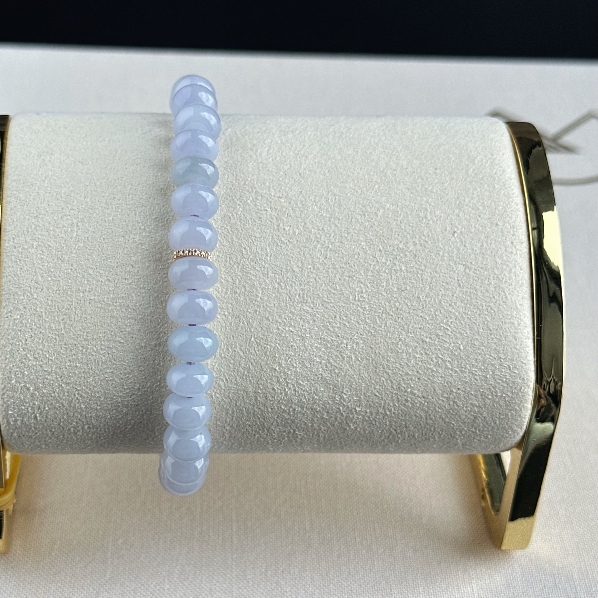 100288 Blissful Lavender Type A Jadeite Beaded Bracelet with 18K Gold and Diamonds