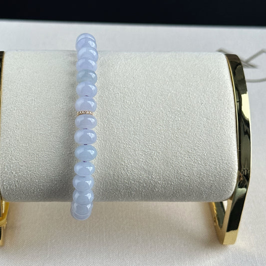 100288 Blissful Lavender Type A Jadeite Beaded Bracelet with 18K Gold and Diamonds