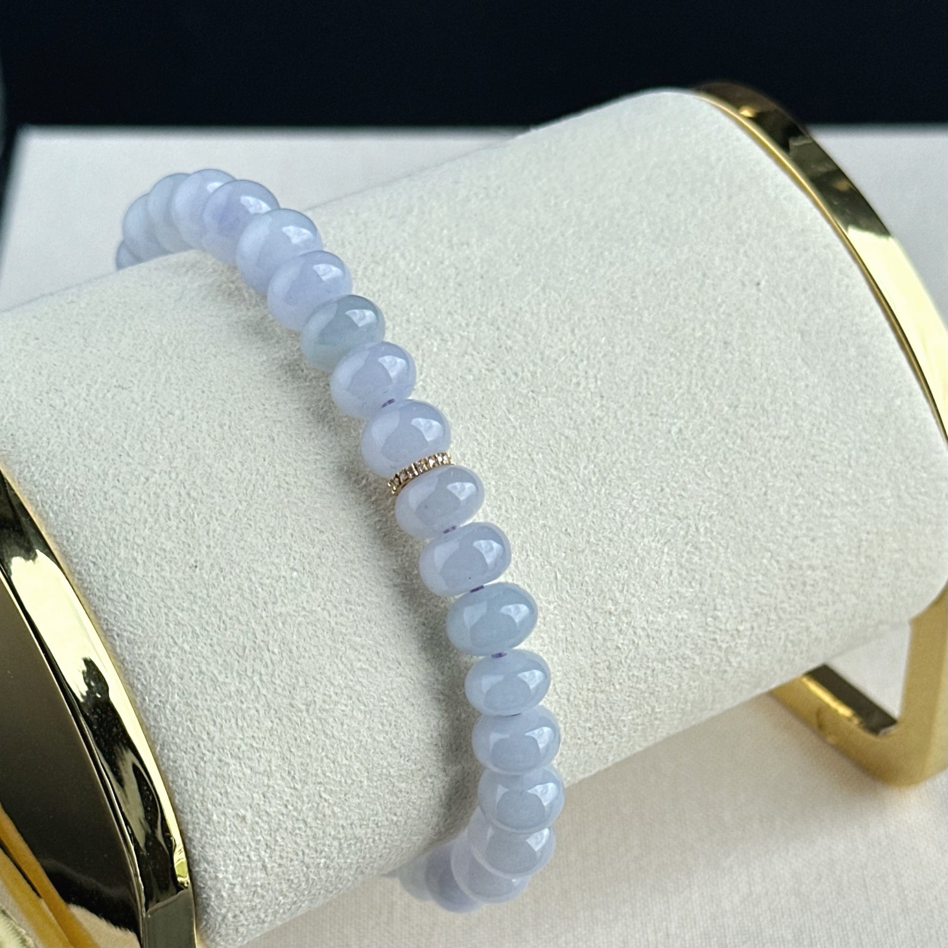 100288 Blissful Lavender Type A Jadeite Beaded Bracelet with 18K Gold and Diamonds