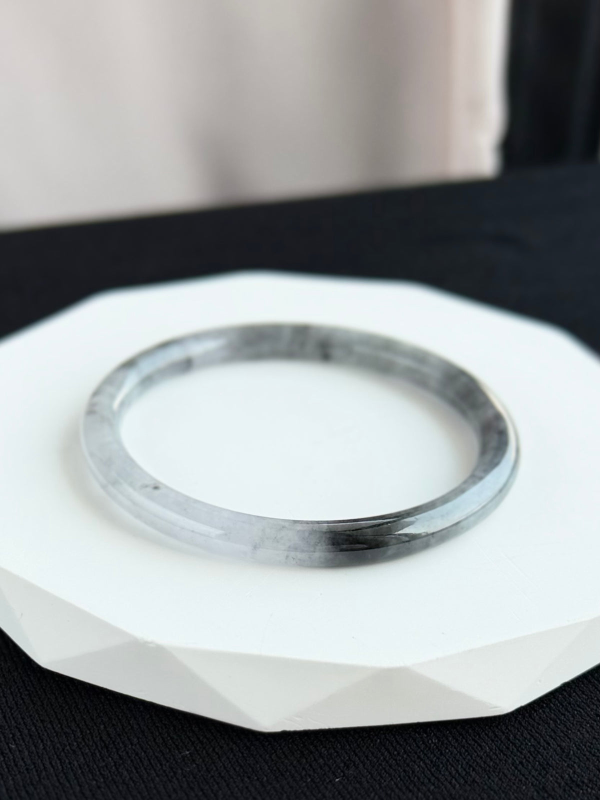 Snow on the Cold River 57.0mm Jadeite Bangle 寒江雪