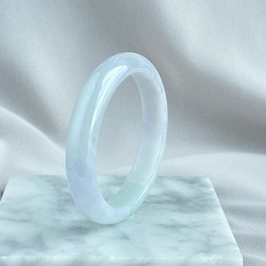 122057 56.7mm Translucent Lavender Purple with Green Florals Jadeite Bangle