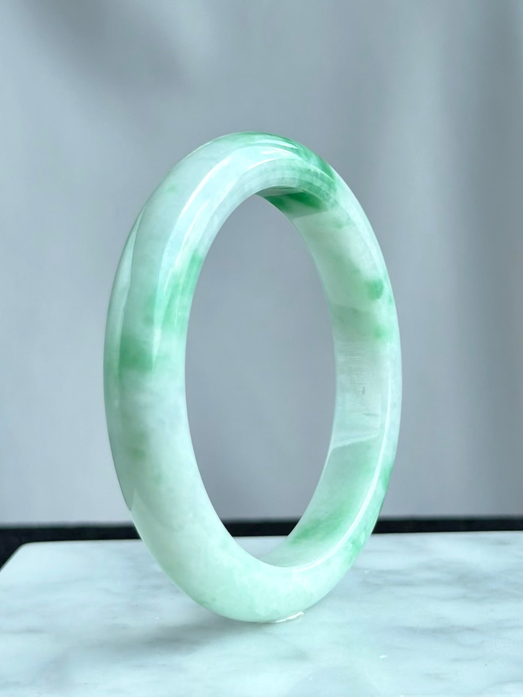 Emerald Mist over Snow 57.8mm Jadeite Bangle 雪里翠