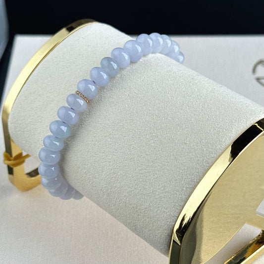 100288 Blissful Lavender Type A Jadeite Beaded Bracelet with 18K Gold and Diamonds