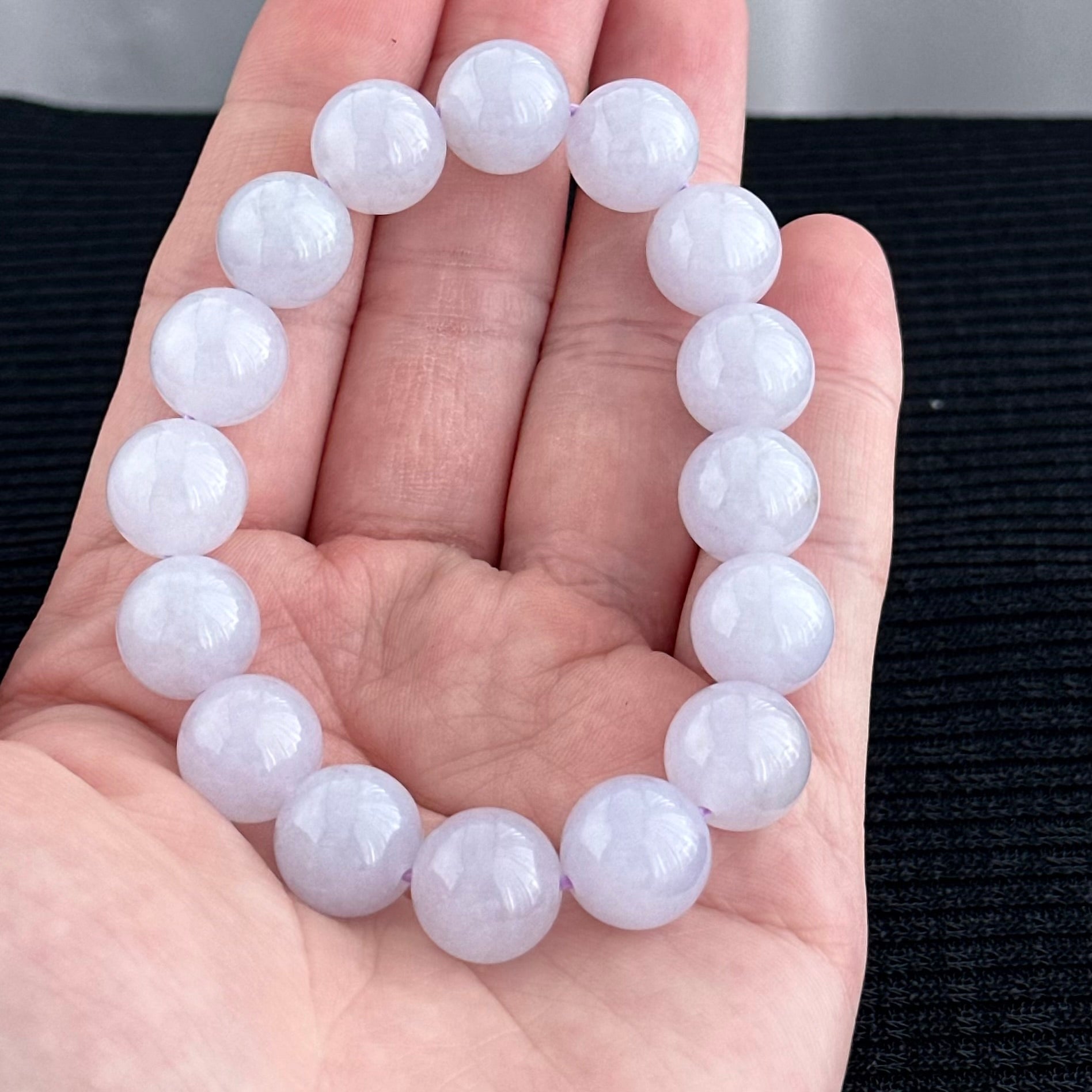 Lavender Frost 12.7mm Jadeite Bracelet 薰光霜影