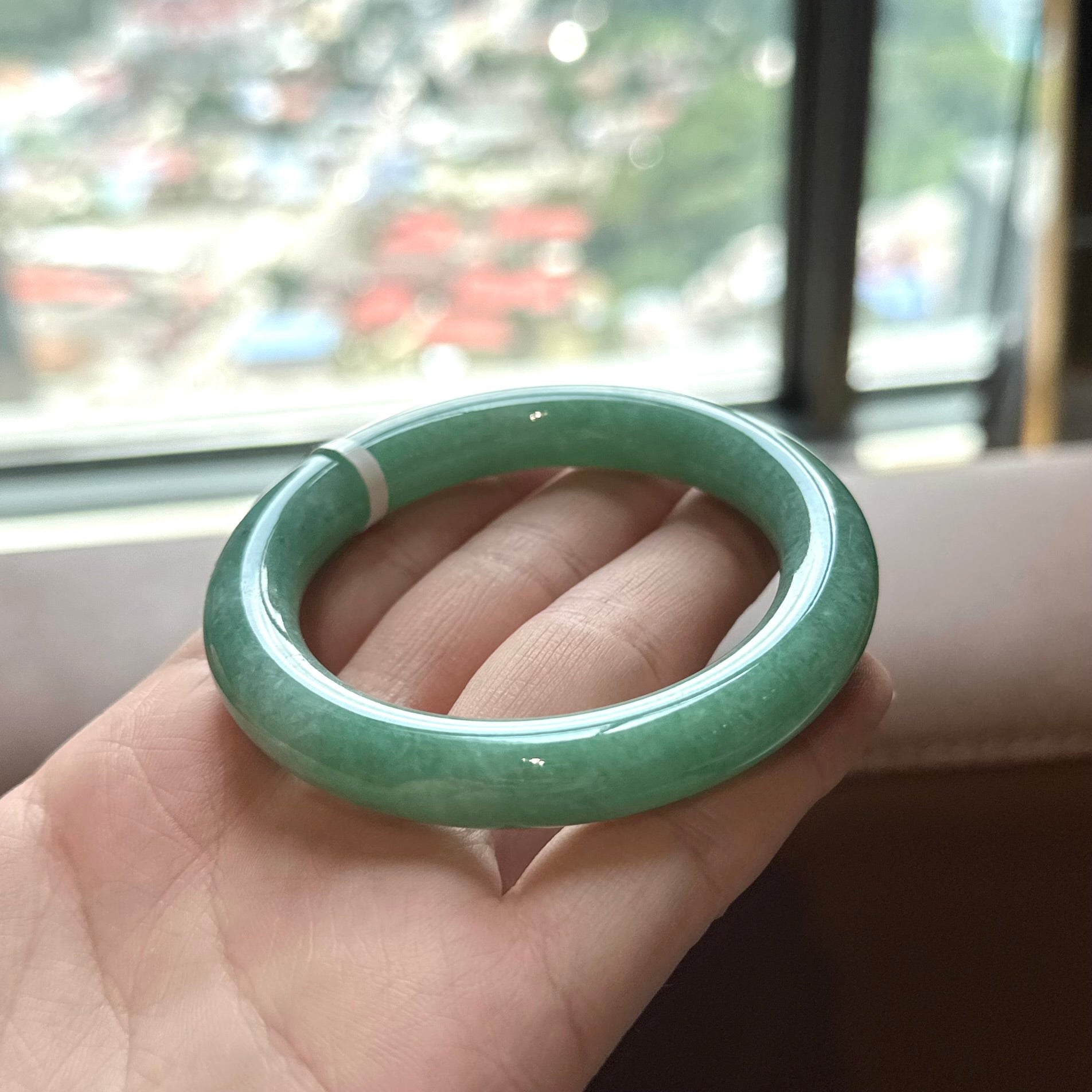 10653 53.5mm Full Apple Green Rounded Jadeite Bangle