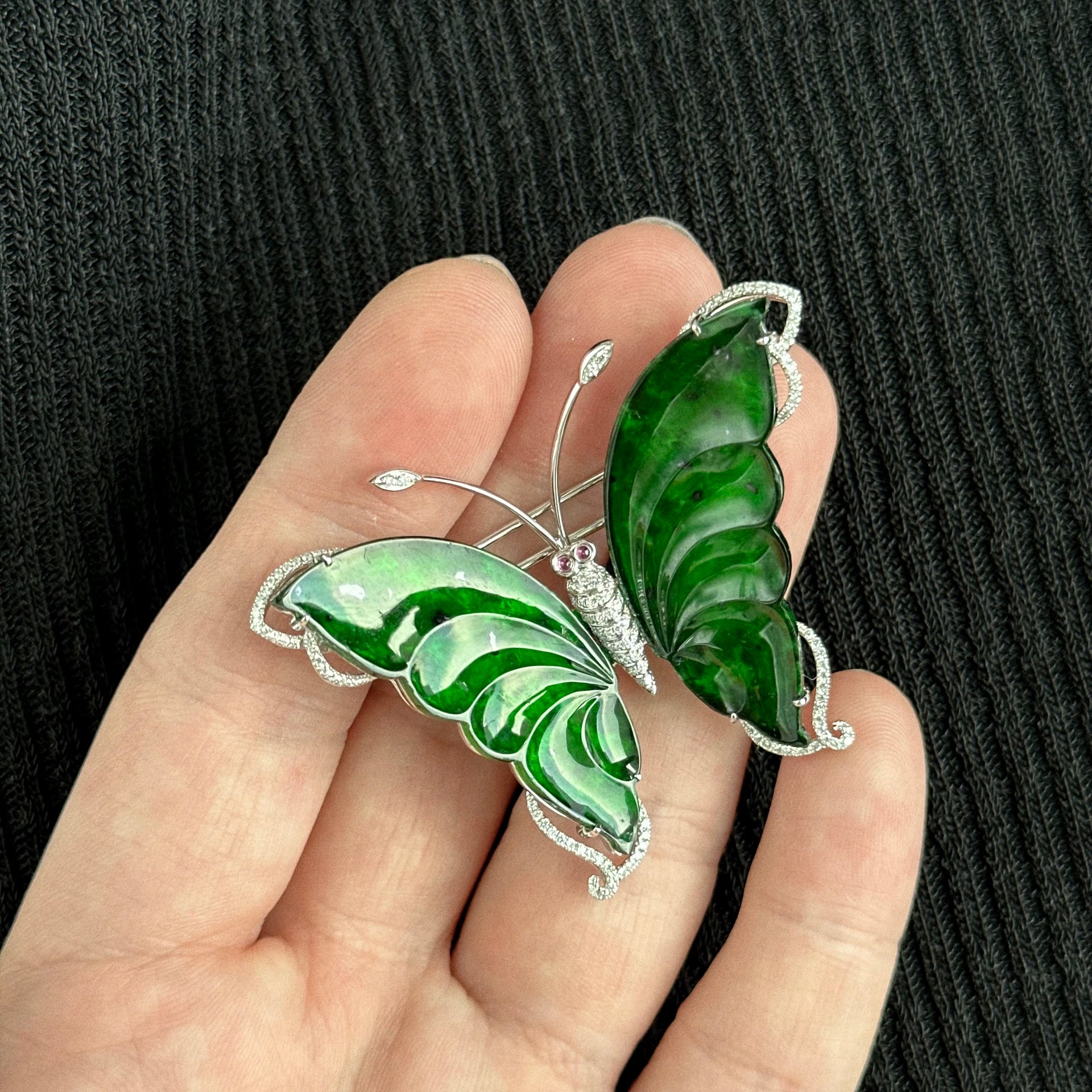 Imperial Flutter Jadeite Brooch 帝绿蝶影