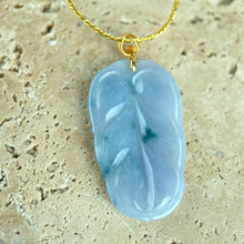 Load image into Gallery viewer, 80288 Lavender with Blue Florals Jadeite Leaf Pendant
