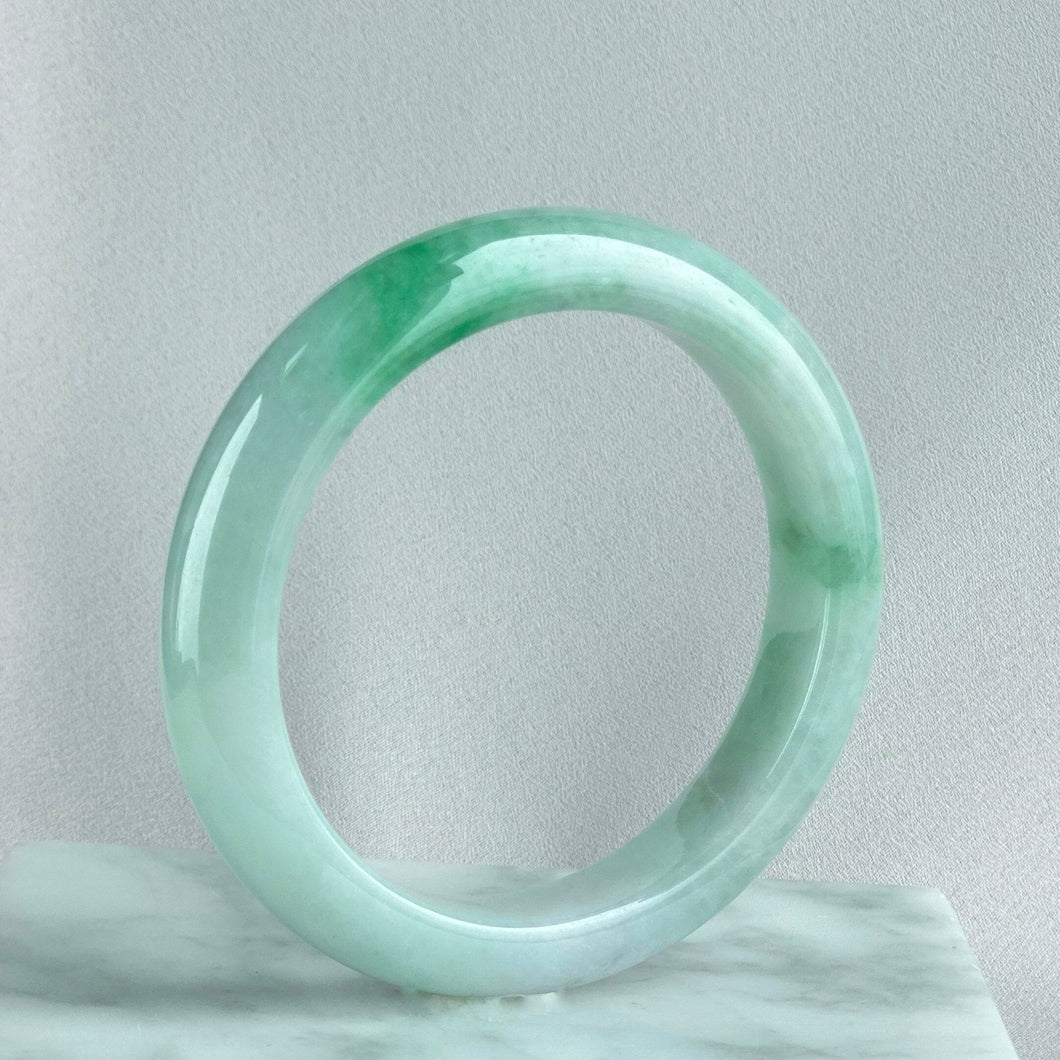 10757 57.4mm Ice Fu Rong Moss in Snow Jadeite Bangle