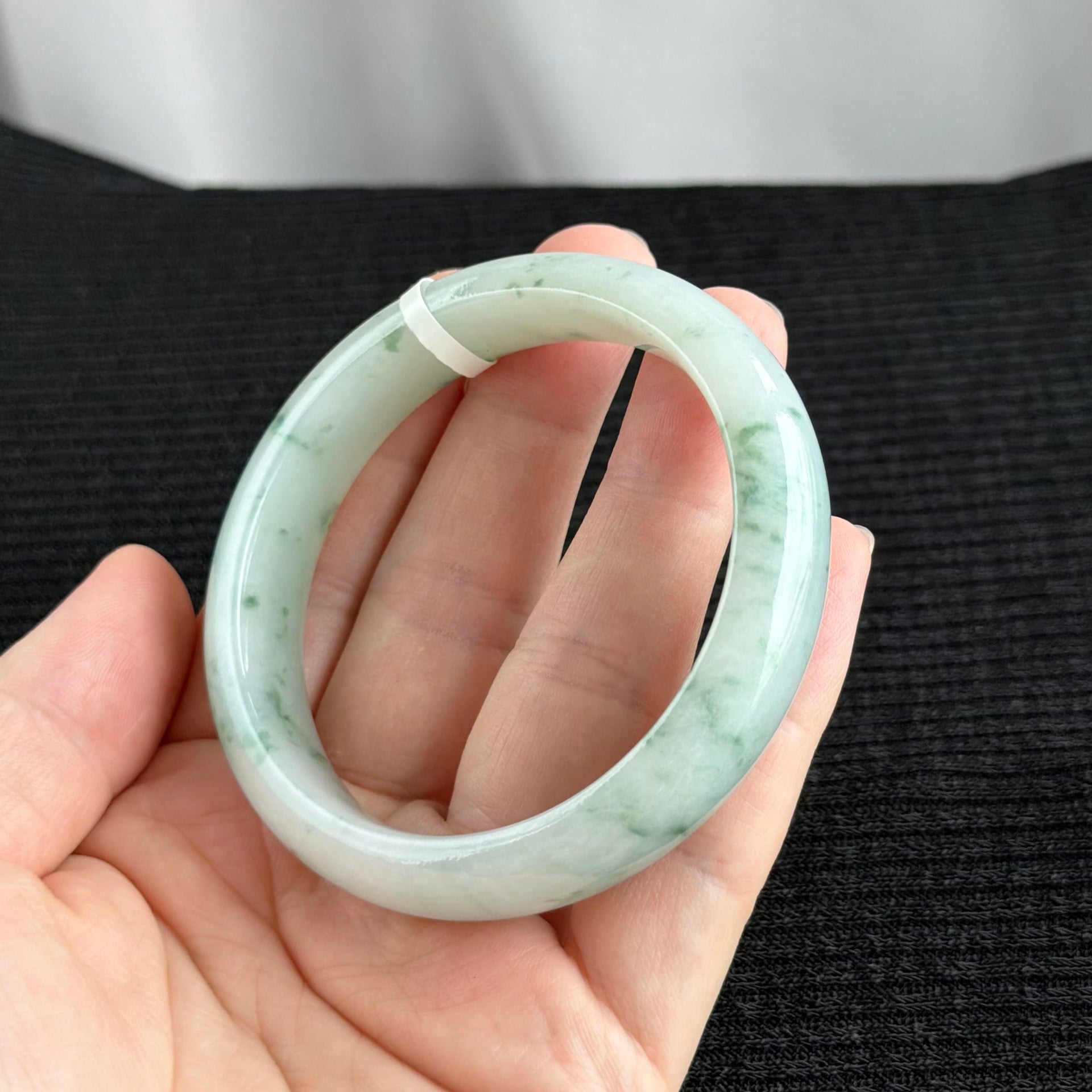 30859 58.8mm White with Green Florals Jadeite Bangle