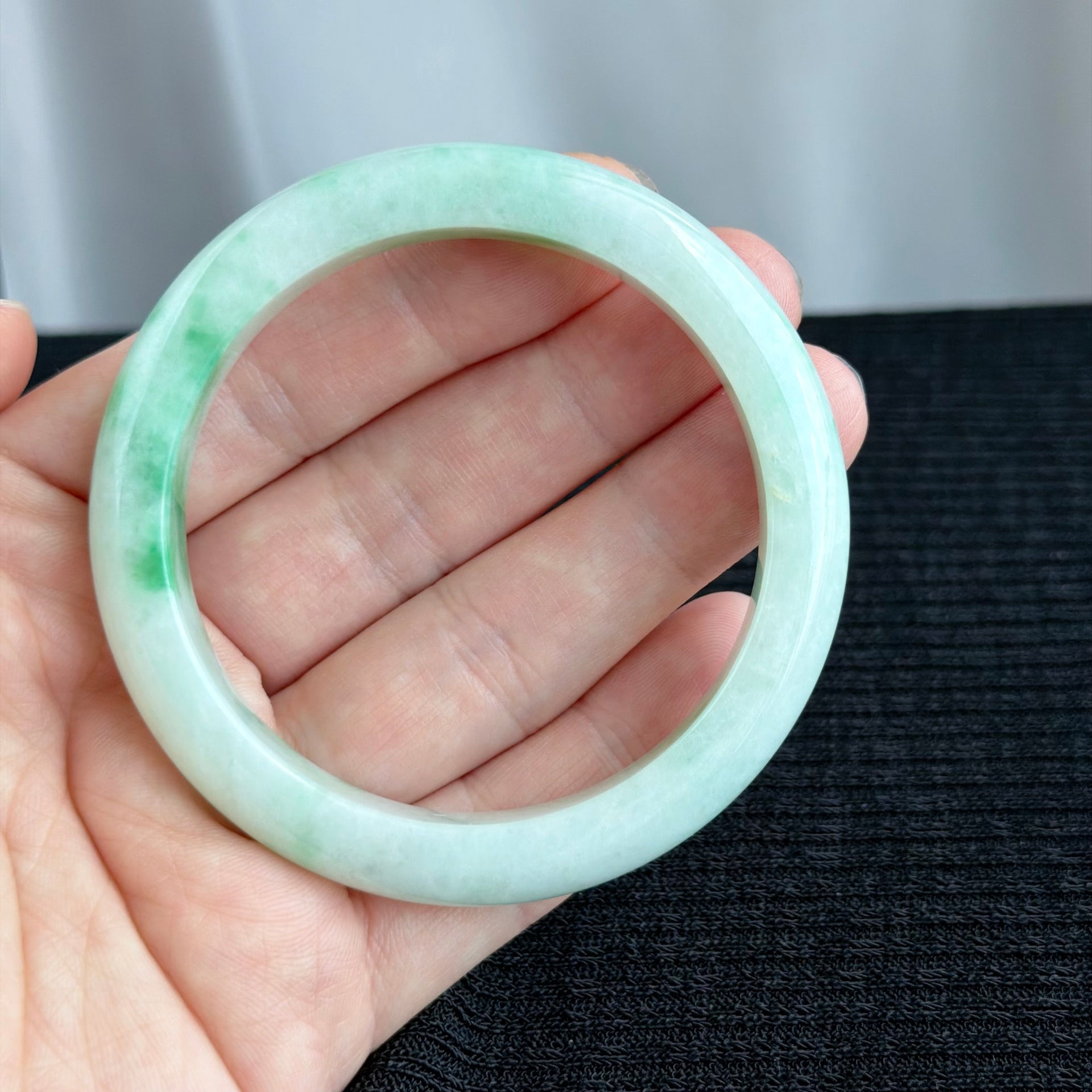 Emerald Mist over Snow 57.8mm Jadeite Bangle 雪里翠