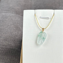 Load image into Gallery viewer, 13192 Icy Petite Colourless with Green Florals Jadeite Leaf Pendant
