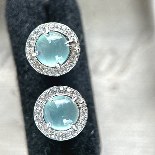 101888 Highly Translucent Sky Blue Jadeite Stud Earring and Ring