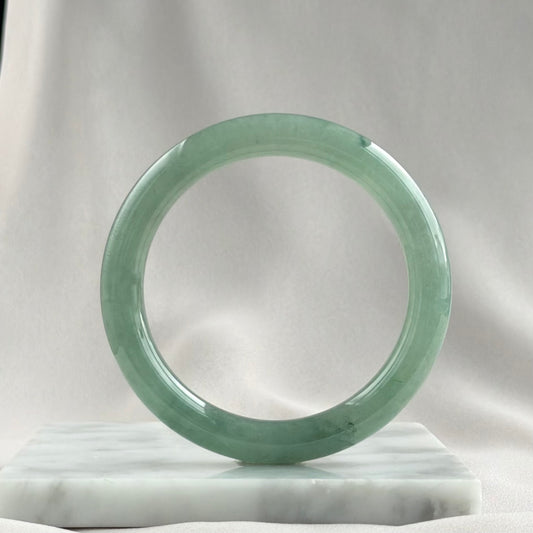 West Lake Mist Rounded Jadeite Bangle 56.5mm 西湖烟雨