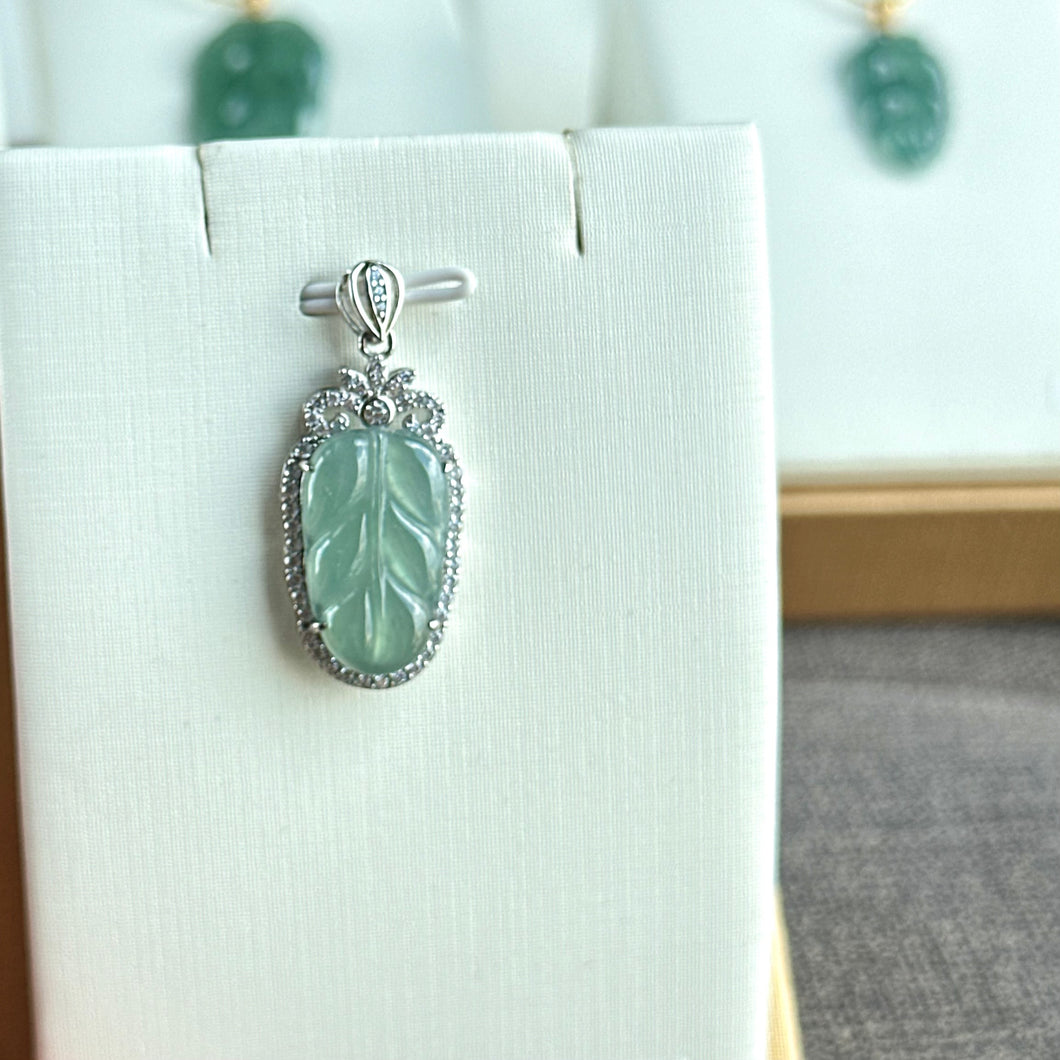 13188 Highly Translucent Sky Blue Jadeite Leaf Pendant