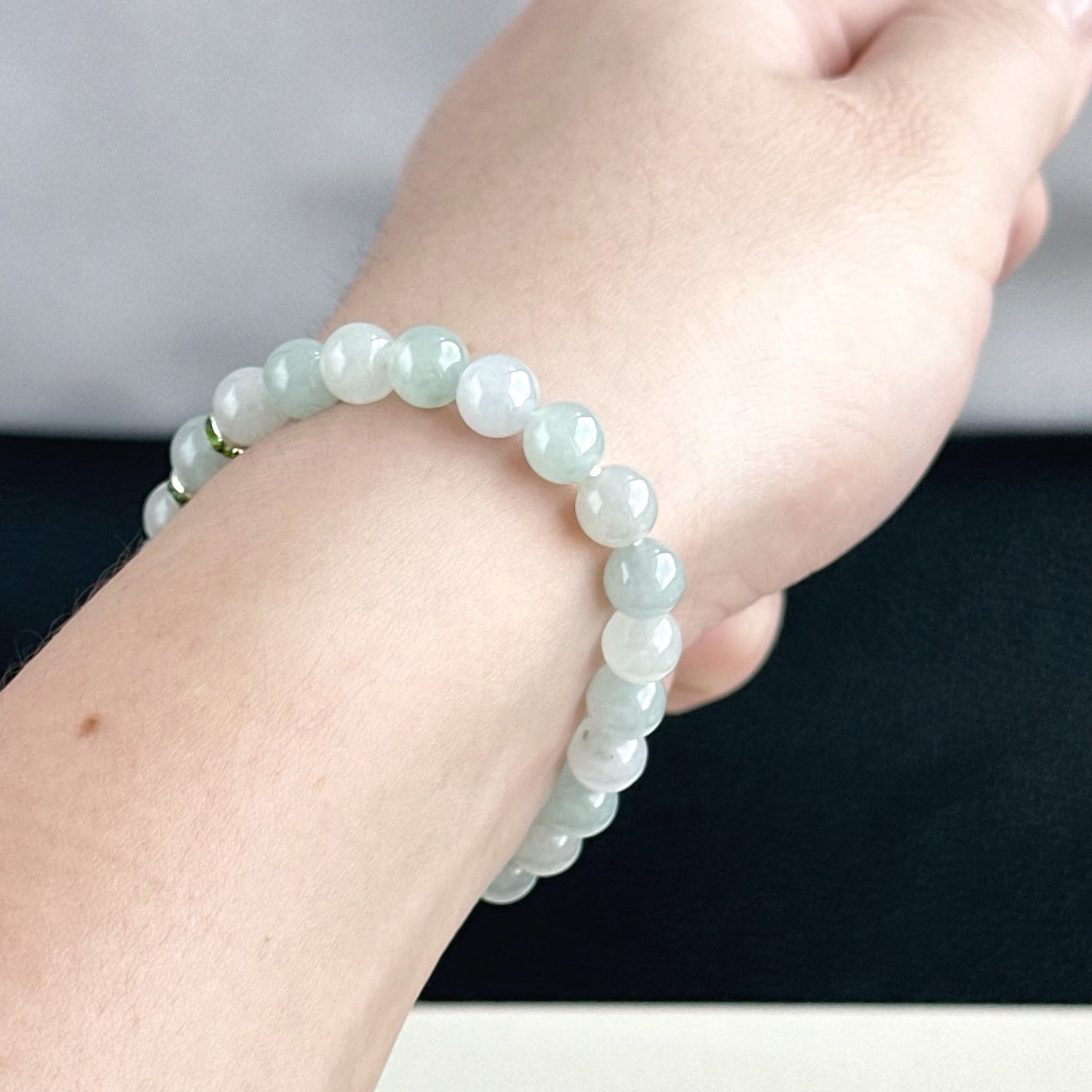 112788  Icy Macaron Type A Jadeite Beaded Bracelet