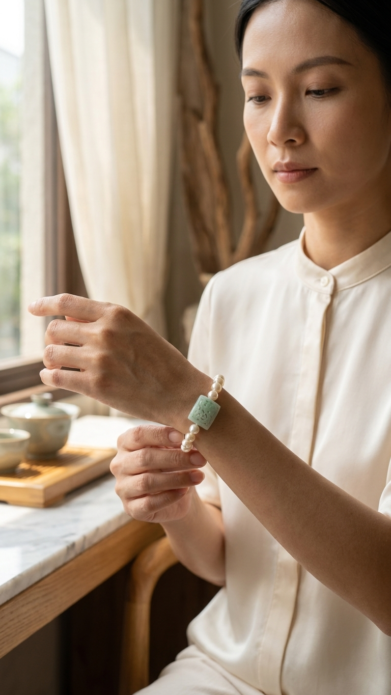Tides of the Imperial Garden Akoya x Jade Bracelet 碧海朝颜