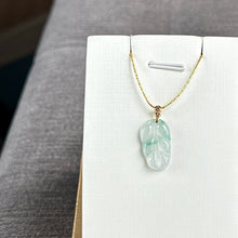 Load image into Gallery viewer, 13192 Icy Petite Colourless with Green Florals Jadeite Leaf Pendant
