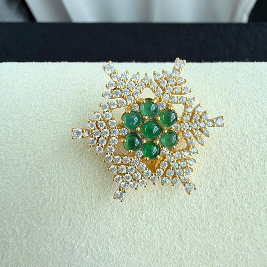 Evergreen SnowStar Jadeite Brooch 常青雪星