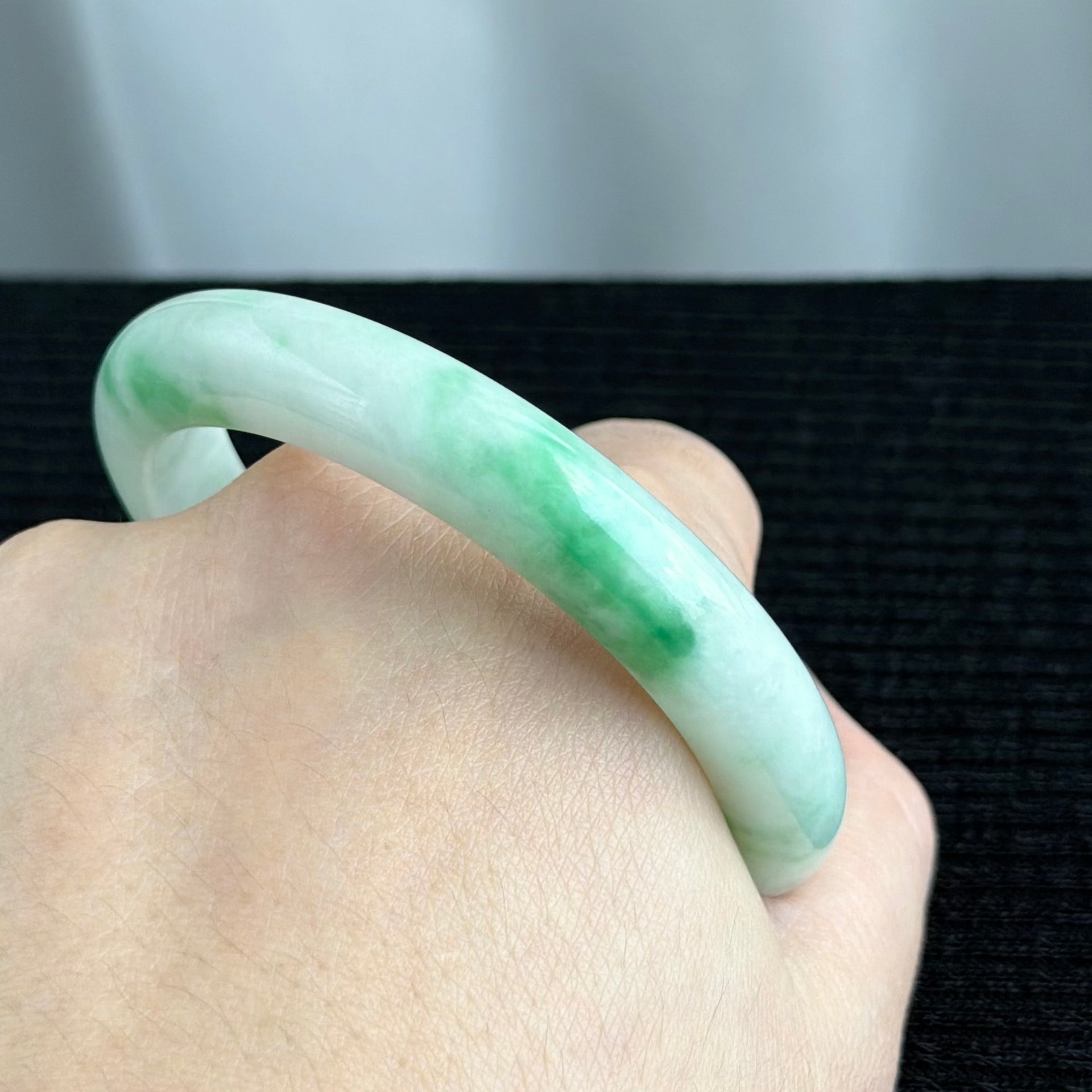 Emerald Mist over Snow 57.8mm Jadeite Bangle 雪里翠
