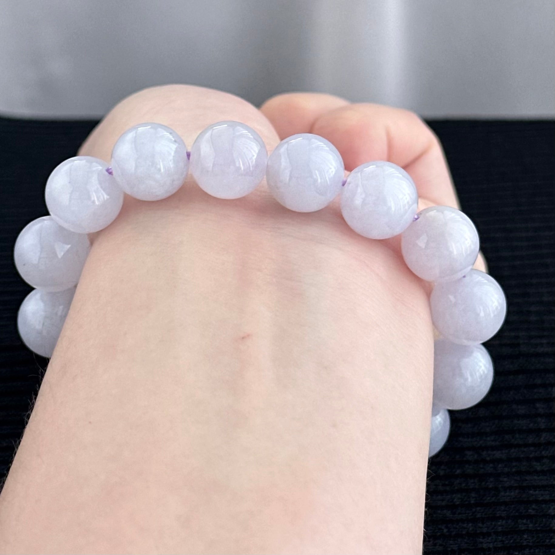 Lavender Frost 12.7mm Jadeite Bracelet 薰光霜影