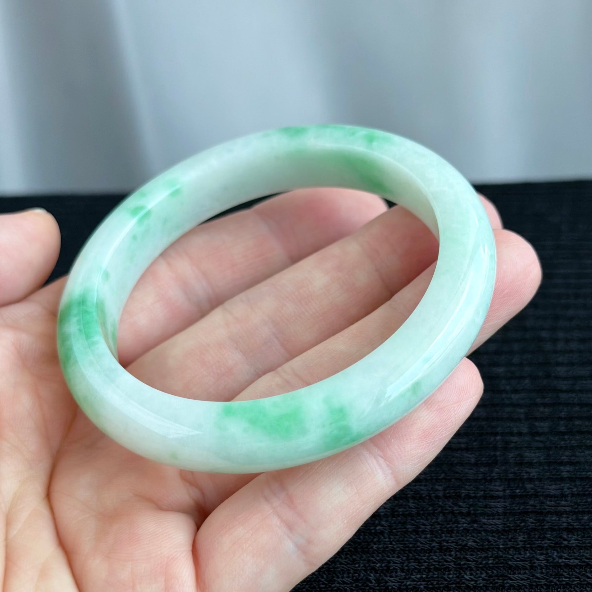 Emerald Mist over Snow 57.8mm Jadeite Bangle 雪里翠