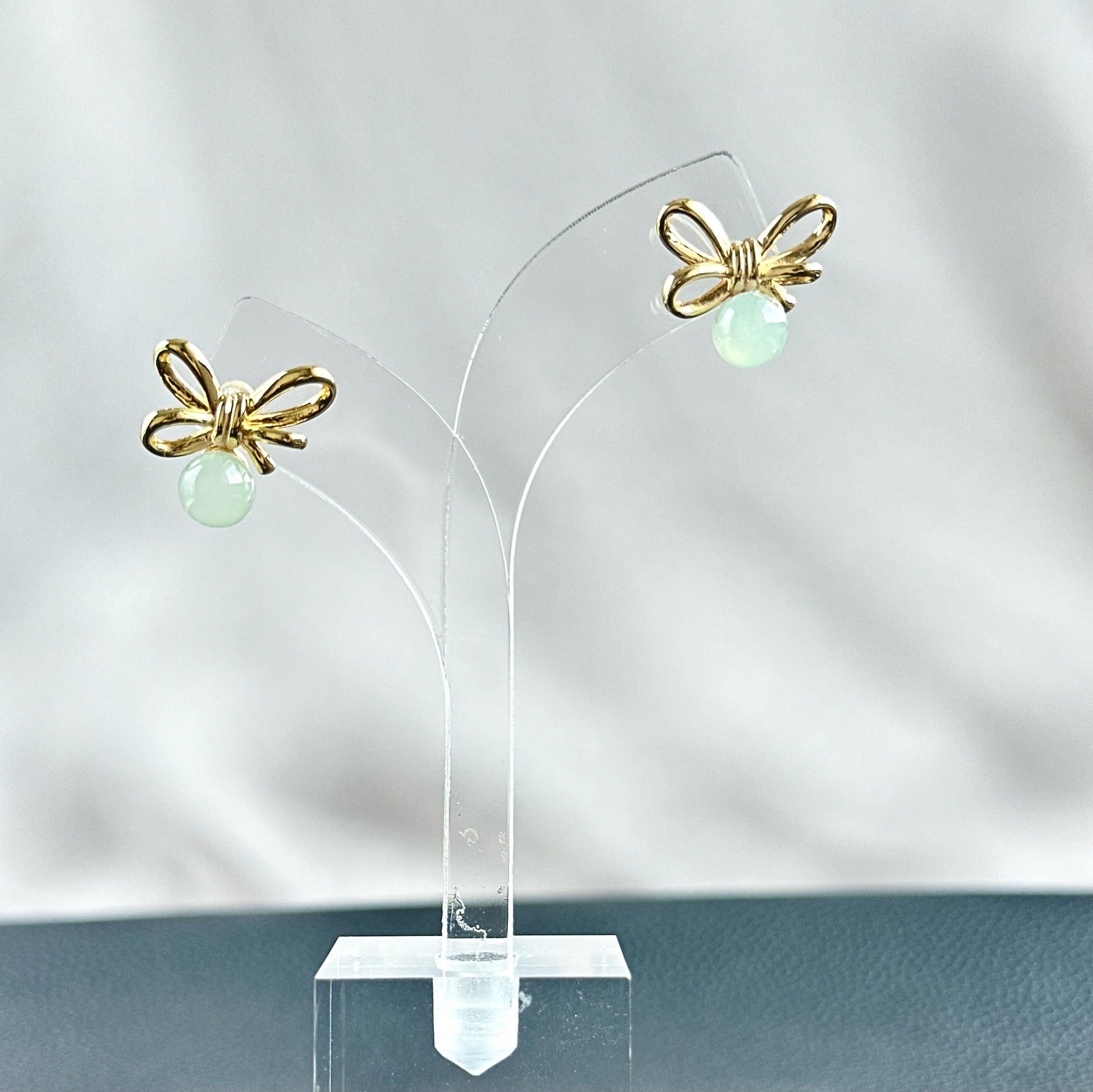 Highly Translucent Green Jadeite Stud Earring