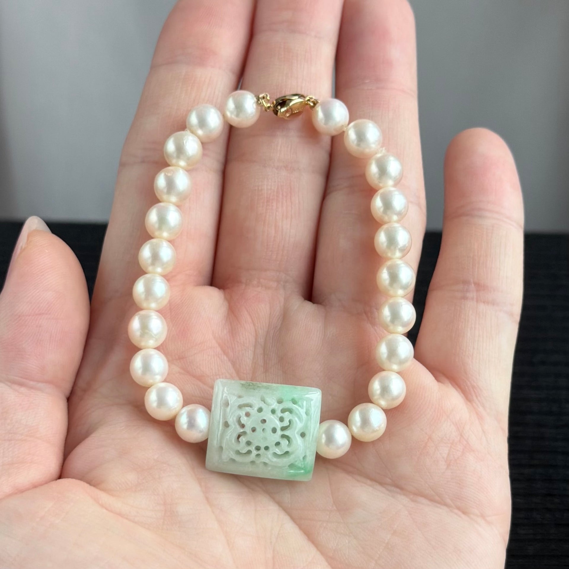 Tides of the Imperial Garden Akoya x Jade Bracelet 碧海朝颜