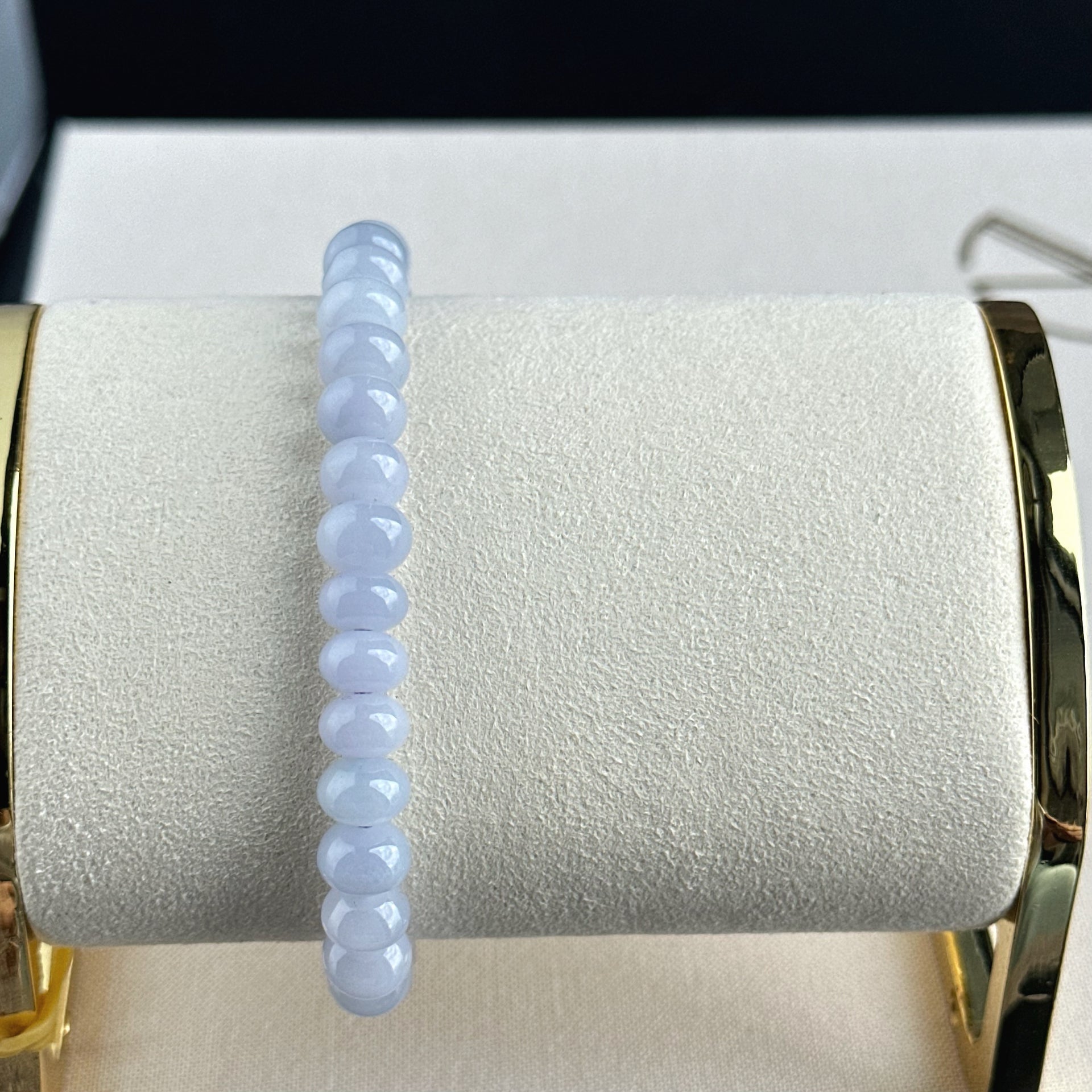 100288 Blissful Lavender Type A Jadeite Beaded Bracelet with 18K Gold and Diamonds